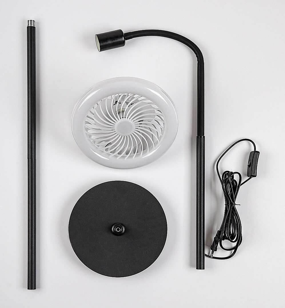 VENTURO stojanová lampa čierna s ventilátorom a svetlom LED 16W/ 3000K-4000K-6500K a diaľkovým ovládaním
