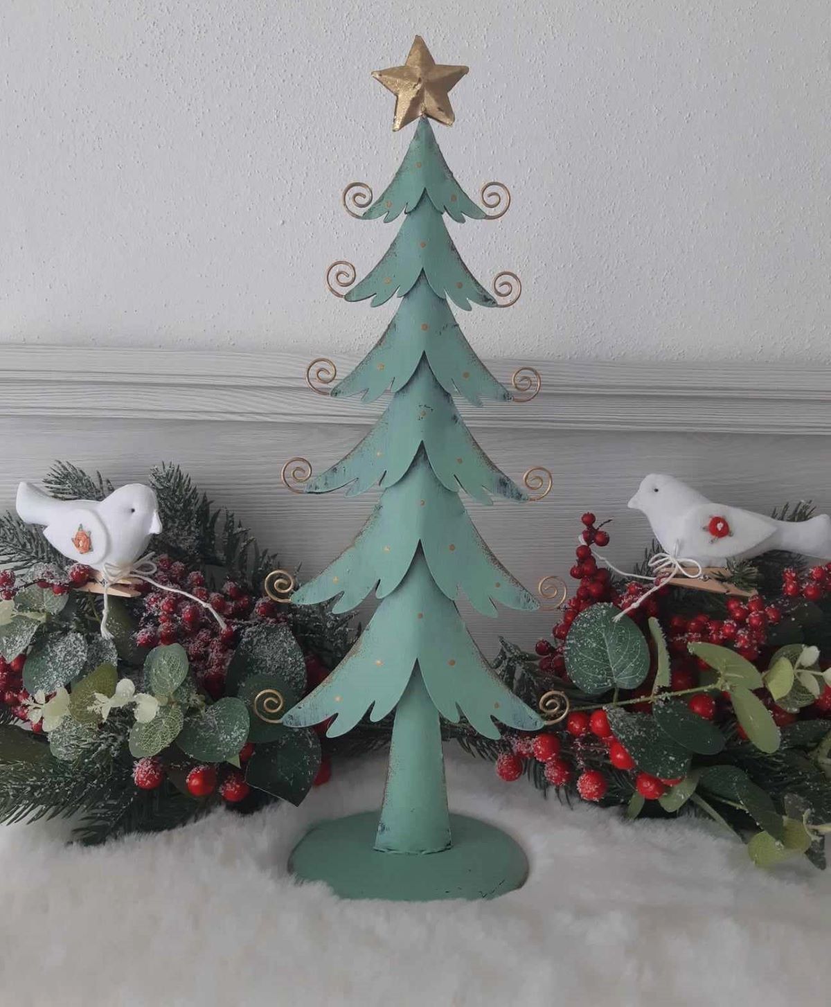 Vianočná dekorácia kovový stromček zeleno-zlatý s hviezdou, výška: 38cm 