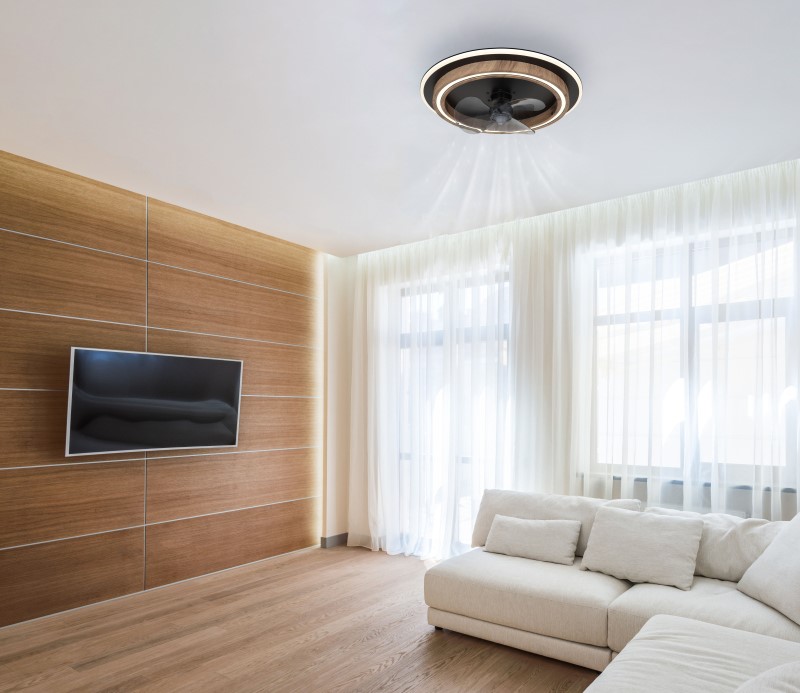 BOZAN stropný ventilátor čierny a hnedý imitácia dreva so svetlom LED 32W/2700-6500K + diaľkové ovládanie  