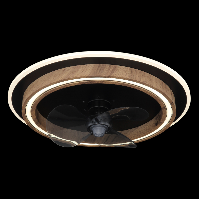 BOZAN stropný ventilátor čierny a hnedý imitácia dreva so svetlom LED 32W/2700-6500K + diaľkové ovládanie  