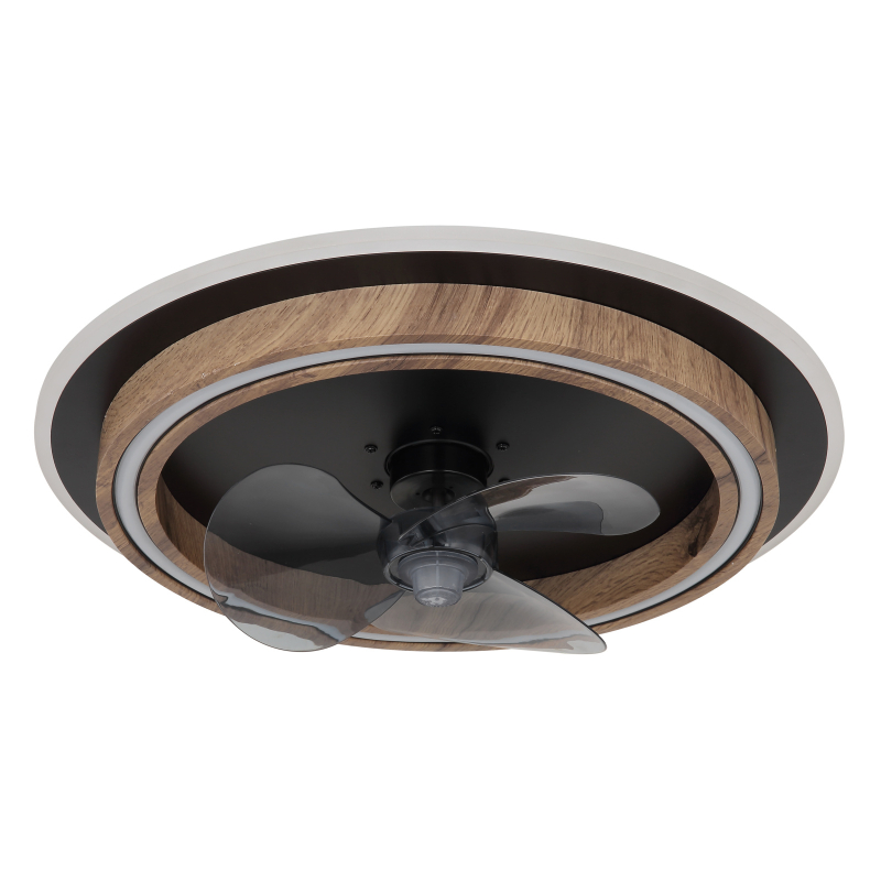 BOZAN stropný ventilátor čierny a hnedý imitácia dreva so svetlom LED 32W/2700-6500K + diaľkové ovládanie  
