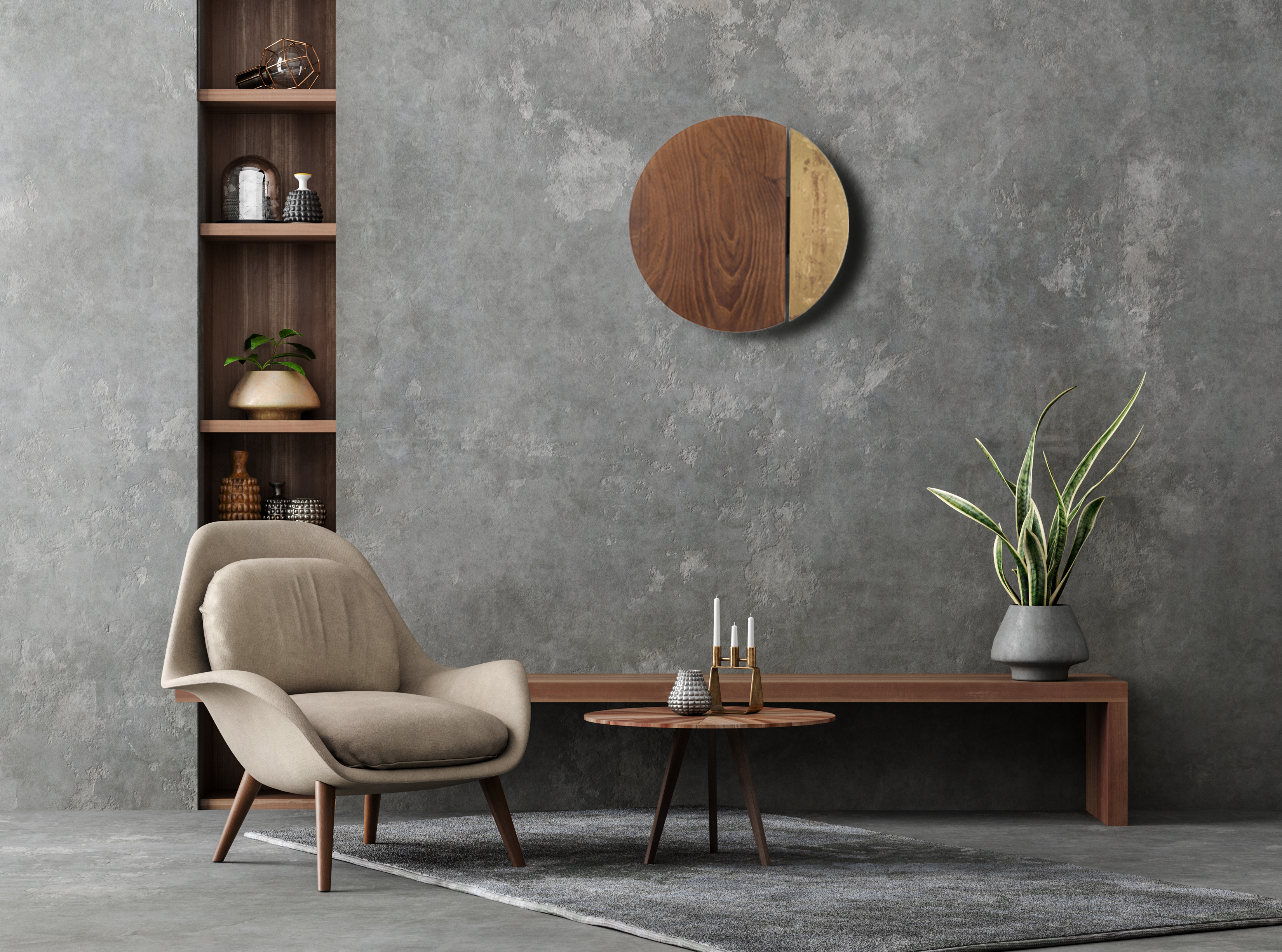 SUN LED nástenné ledkové svietidlo tmavé drevo/zlatá/čierna LED/15W/3000K, priemer: 50cm