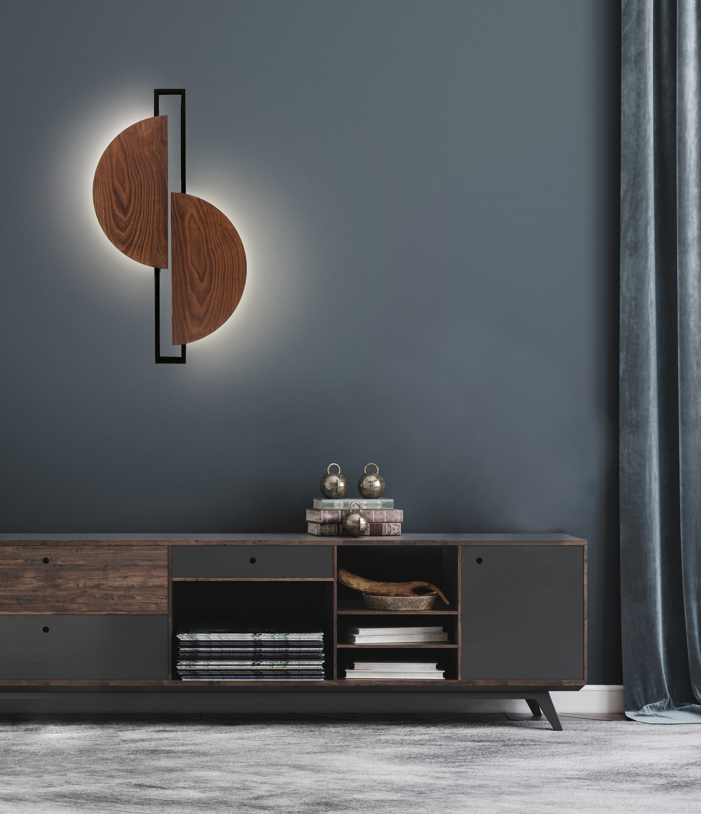 SUNRISE LED nástenné ledkové svietidlo tmavé drevo/čierna LED/14W/3000K, 90x51cm