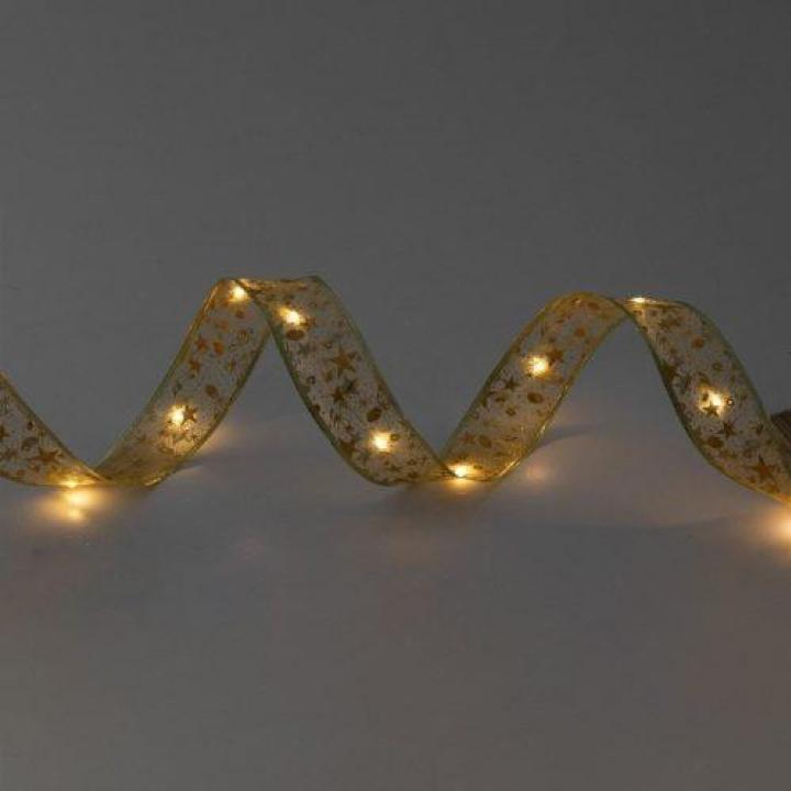 Svietiaca vianočná stuha zlatá 100LED teplá biela, 8 režimov svietenia+časovač, 10m, na batérie