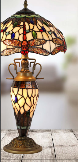 TIFFANY vitrážna stolná lampa 2xE27/60W +1xE14/7W, výška: 56cm