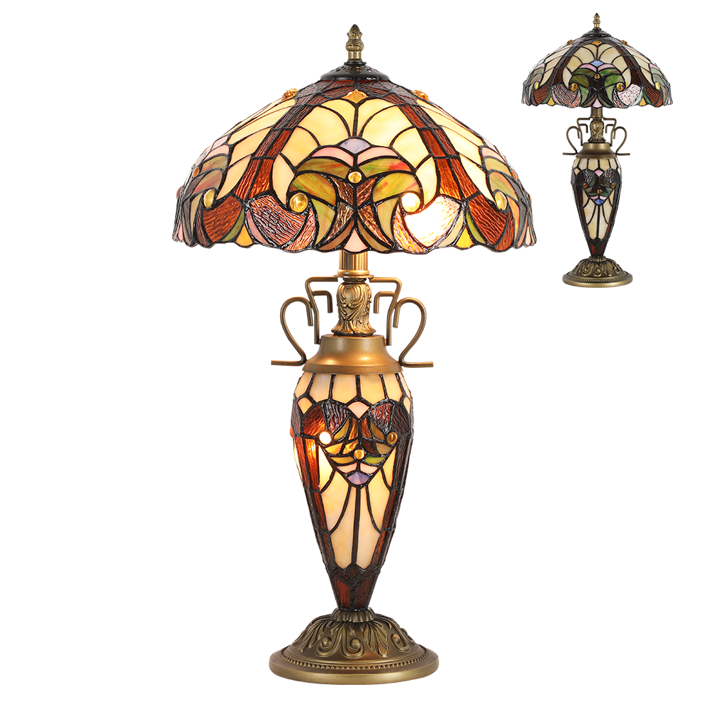 TIFFANY vitrážna stolná lampa 2xE27/60W +1xE14/7W, výška: 56cm