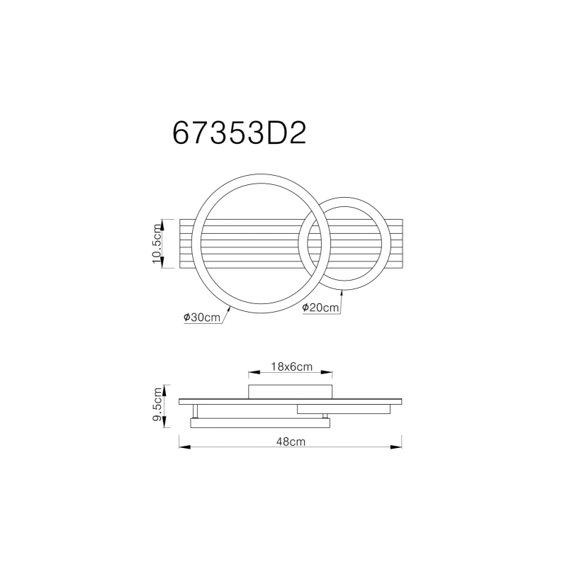TISHA stropné svietidlo 2 kruhy LED 18W LED 3000K 48x30cm