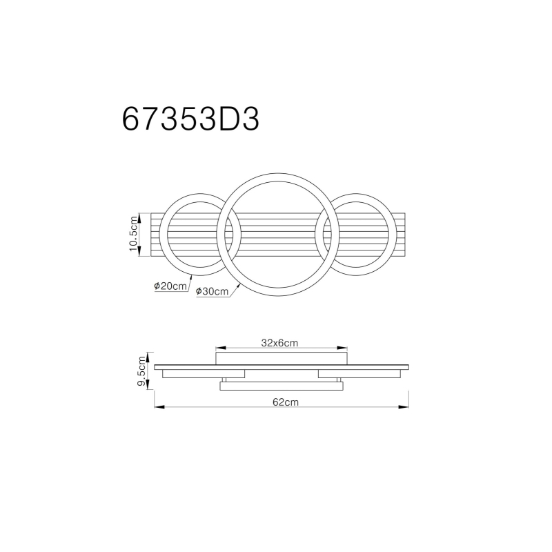 TISHA stropné svietidlo 3 kruhy LED 24W LED 3000K 62x30cm