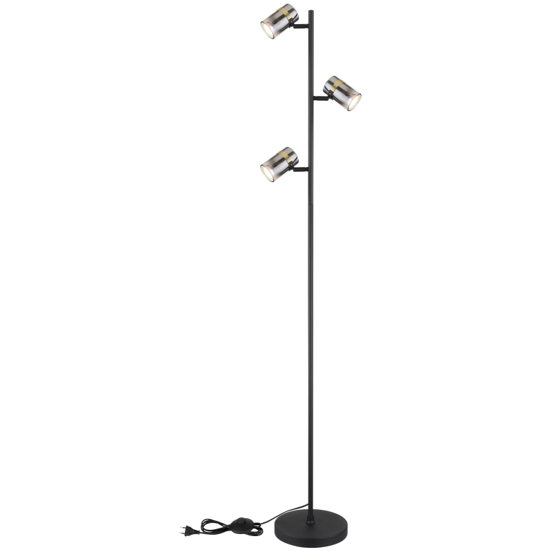 TRABBY stojanová lampa čierna/dymové sklo 3xGU10/8W, výška: 154cm