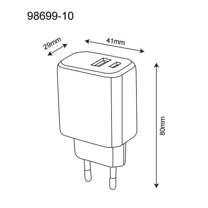 USB sieťový adaptér biely 5V DC/10W/2A s výstupom USB A a USB-C, IP20