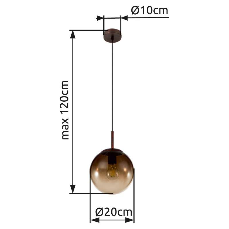 VARUS visiaci luster guľa jantárová 1xE27/40W, priemer 20cm 