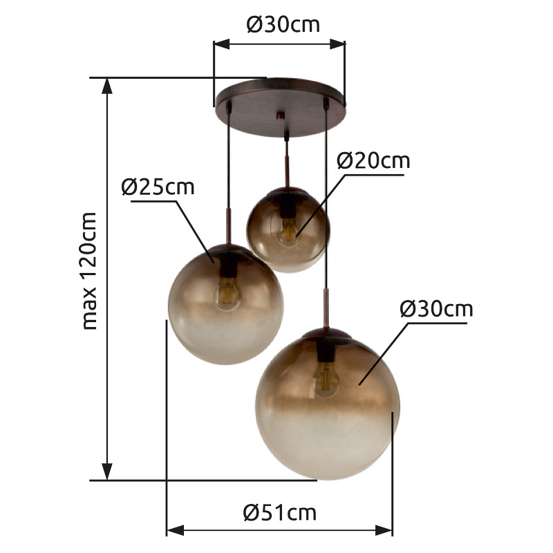 VARUS visiaci luster gule jantárové 3xE27/40W 