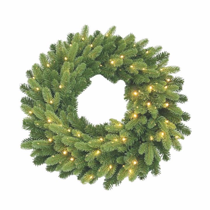 Umelý veniec 3D+2D ihličie, 50LED teplá biela, 8 režimov+ časovač, priemer 60cm, na batérie