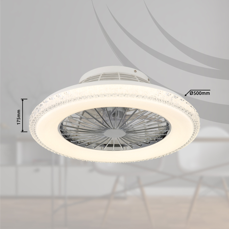 CORUSSO stropný ventilátor chróm so svetlom LED 40W/3000-6500K + diaľkové ovládanie  