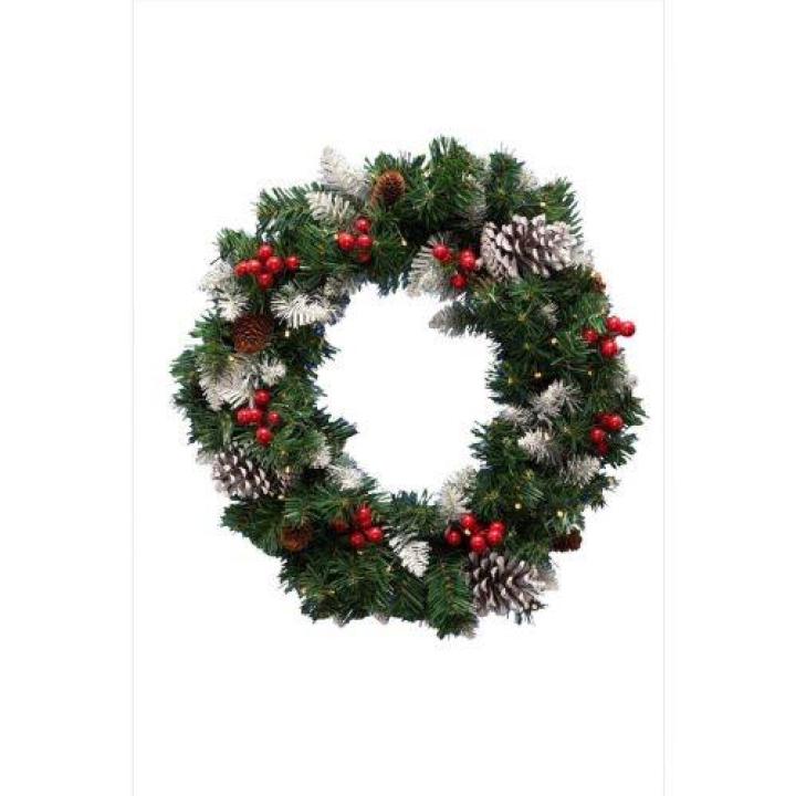 Vianočný zdobený veniec 35LED teplá biela, 8 režimov, časovač, priemer: 45cm IP44, na batérie