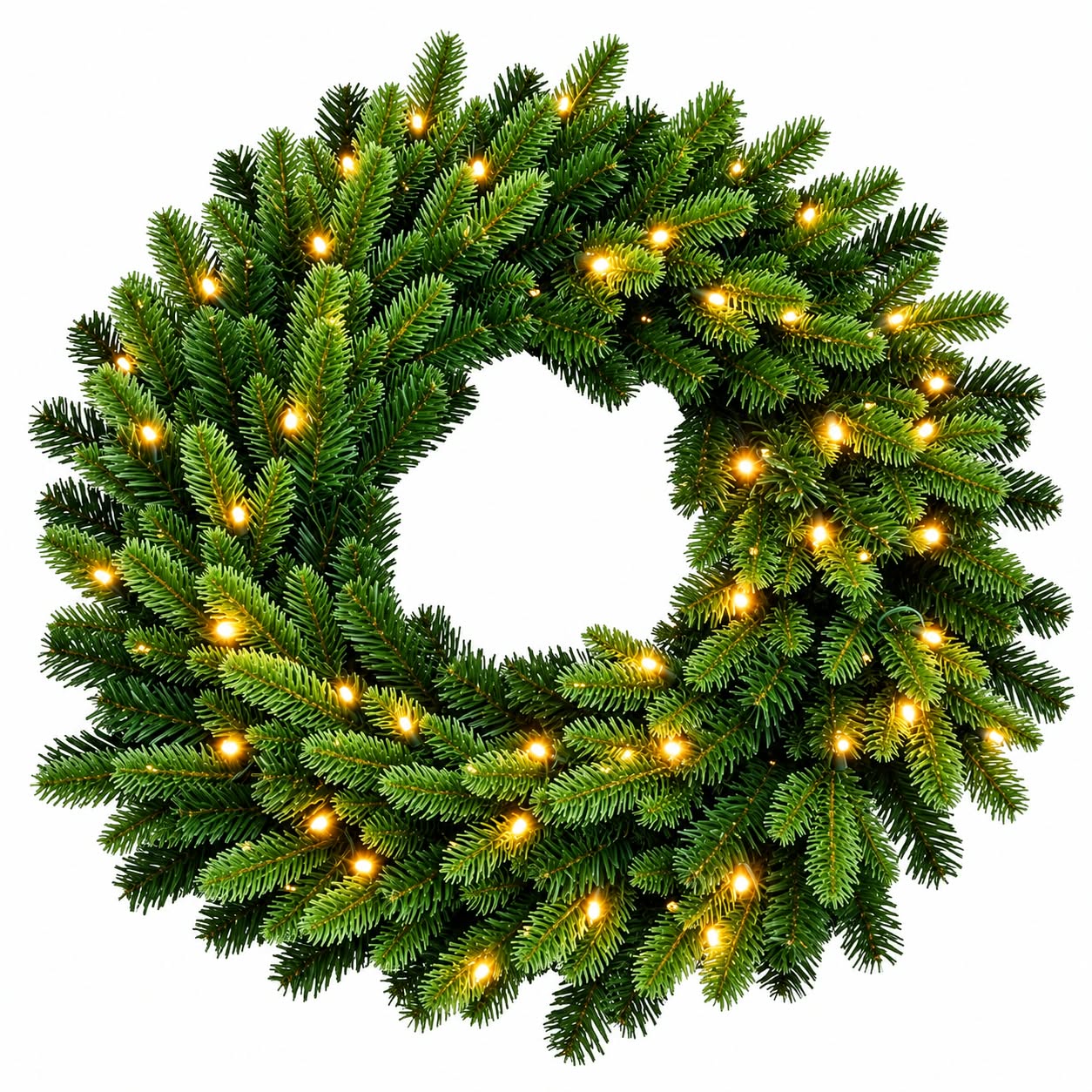 Umelý veniec 3D+2D ihličie, 50LED teplá biela, 8 režimov+ časovač, priemer 60cm, na batérie