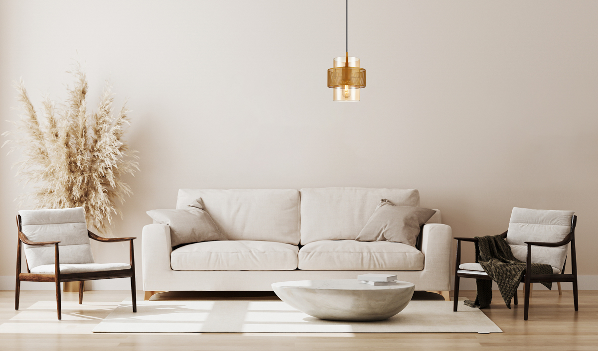 VINOTI visiaci luster čierno-zlatý/jantárový 1xE27/40W