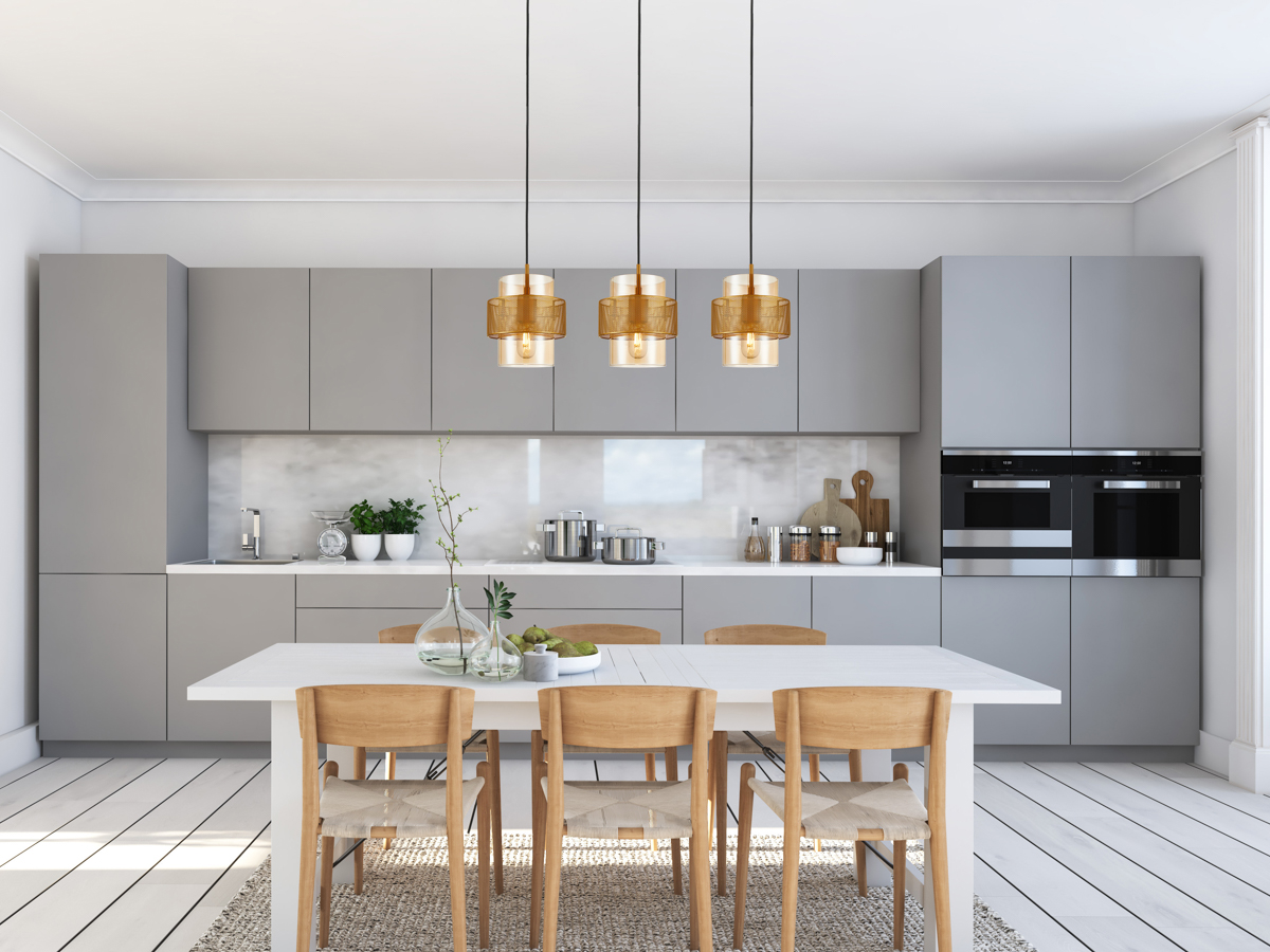 VINOTI visiaci luster čierno-zlatý/jantárový 3xE27/40W