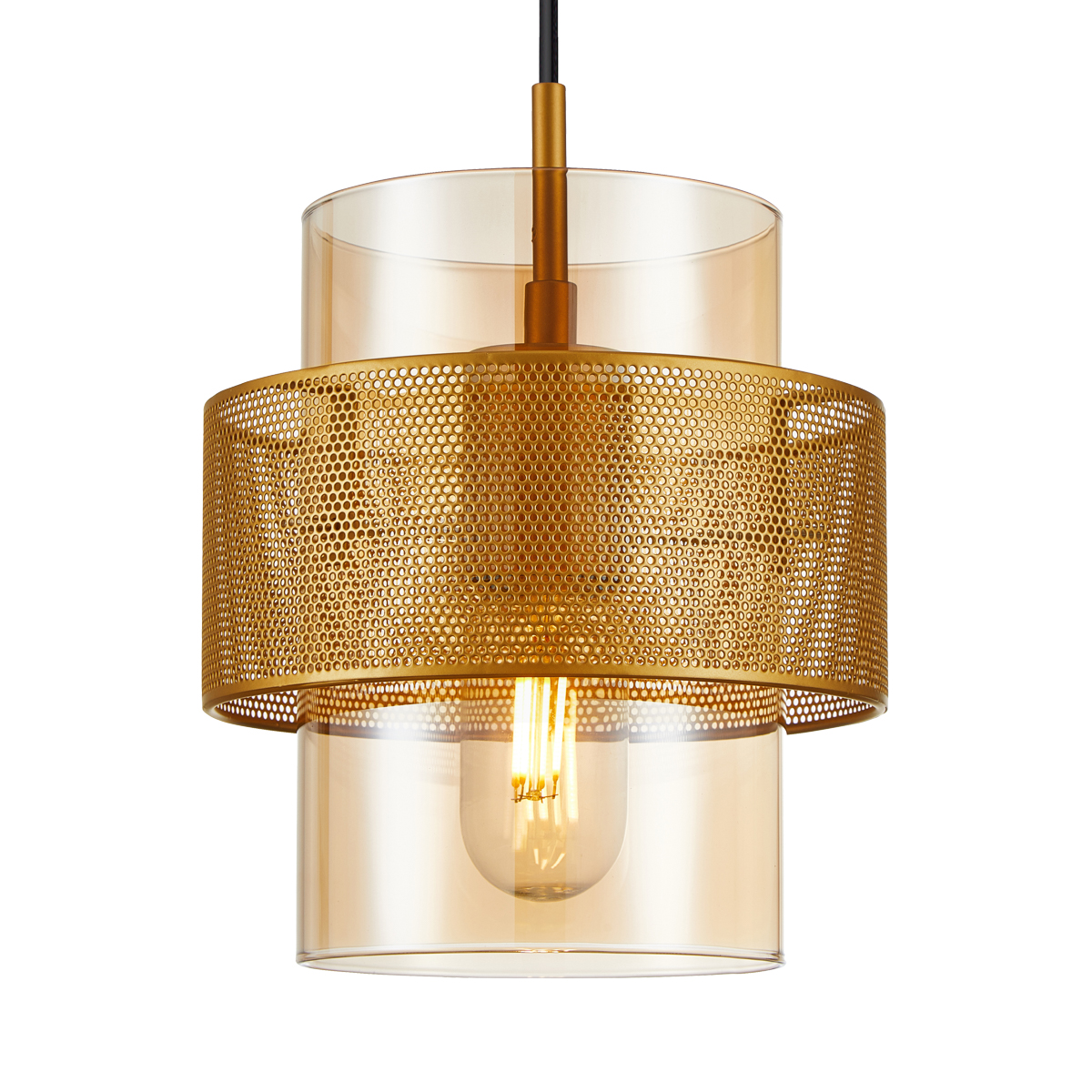 VINOTI visiaci luster čierno-zlatý/jantárový 1xE27/40W