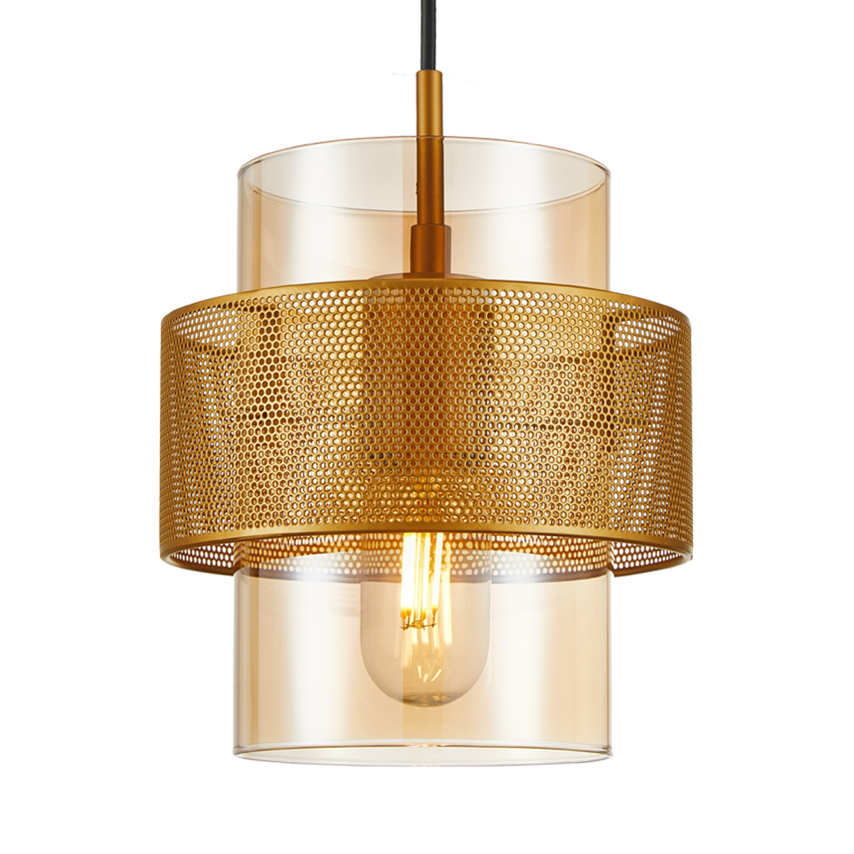 VINOTI visiaci luster čierno-zlatý/jantárový 3xE27/40W