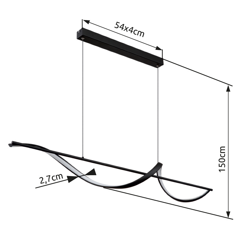 VIOLINO závesné svietidlo čierne LED 24W LED 3000K, 150x120x20cm