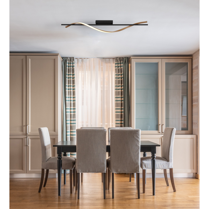 WATKINS stropné svietidlo čierne/imitácia dreva LED 20,5W LED 3000K, 115x17x14cm