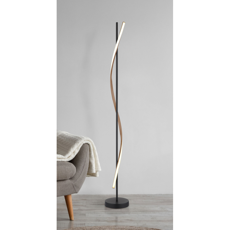 WATKINS stojanová lampa čierna/imitácia dreva LED 30W LED 3000K, výška: 150cm
