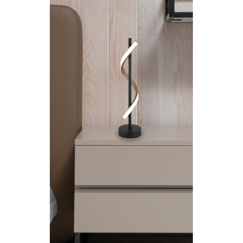 WATKINS stolná lampa čierna/imitácia dreva LED 12,5W LED 3000K, výška: 49,3cm