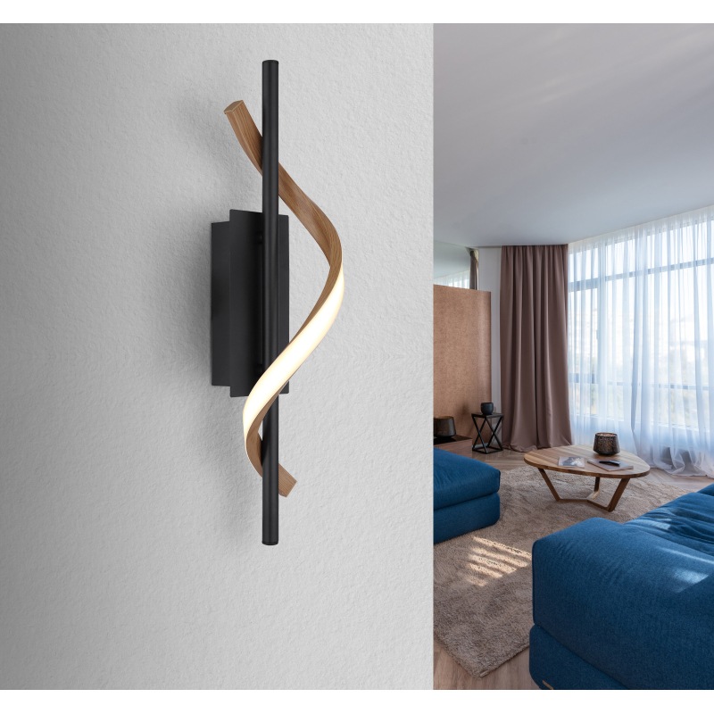WATKINS nástenné svietidlo čierne/imitácia dreva LED 12,5W LED 3000K, 46x10x13cm