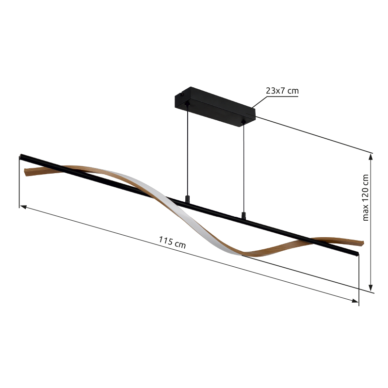 WATKINS závesné svietidlo čierne/imitácia dreva LED 30W LED 3000K, 120x115x14cm