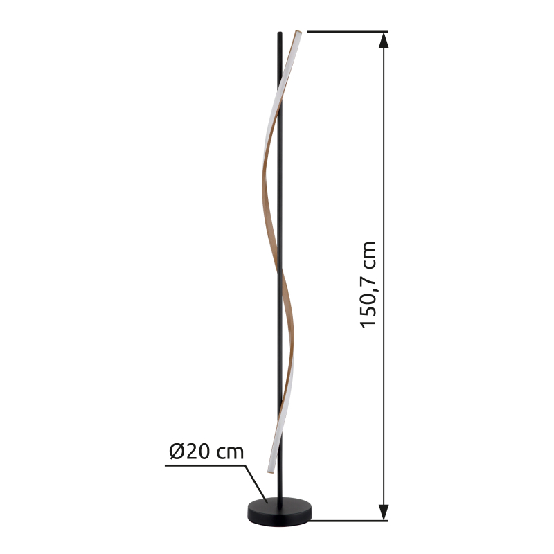 WATKINS stojanová lampa čierna/imitácia dreva LED 30W LED 3000K, výška: 150cm