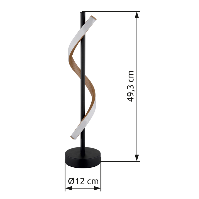 WATKINS stolná lampa čierna/imitácia dreva LED 12,5W LED 3000K, výška: 49,3cm
