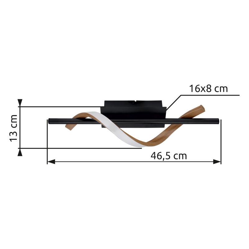 WATKINS nástenné svietidlo čierne/imitácia dreva LED 12,5W LED 3000K, 46x10x13cm
