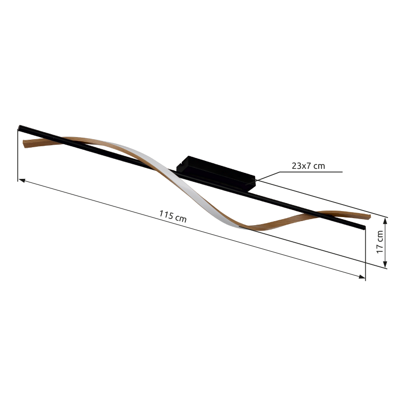 WATKINS stropné svietidlo čierne/imitácia dreva LED 20,5W LED 3000K, 115x17x14cm